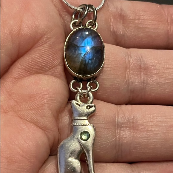 Labradorite Bast Necklace - Flashy Crystal Silver Labradorite Jewelry - Picture 3 of 8